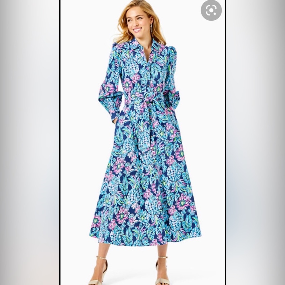Lilly Pulitzer Mira Stretch Shirtdress in Pineapple Paradise Print